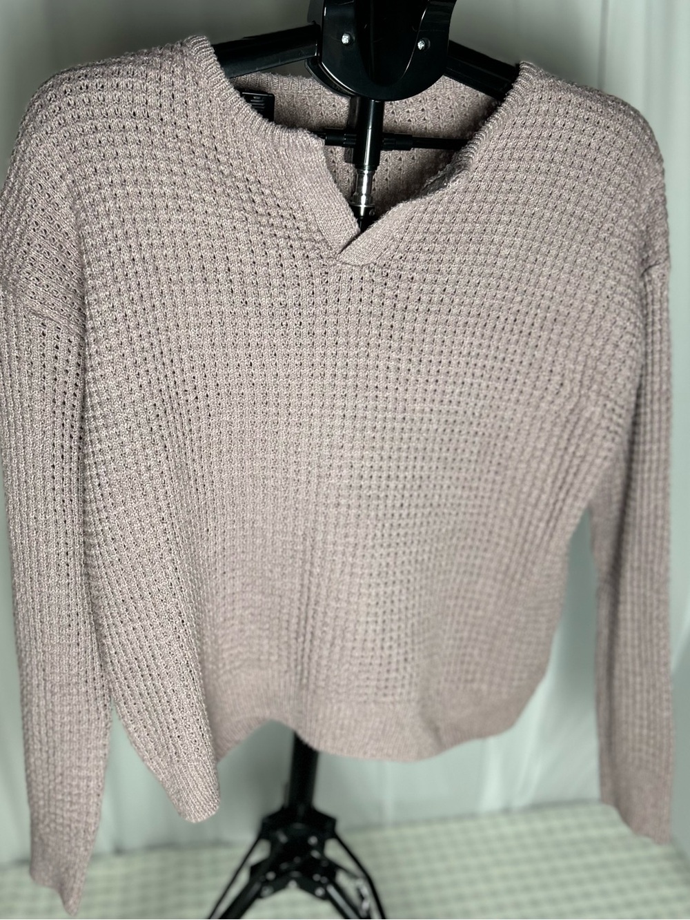 SHEIN Dusty Mauve Waffle-Knit V-Notch Sweater